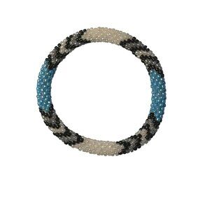 Sashka Bracelet Handmade Bohemian Chic Crochet Beaded Roll-On Blue Black Clear
